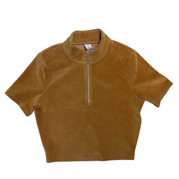 Alo Yoga Quarter Zip Mock Neck Corduroy Crop Top In Toffee -  Women’s size small - Picture 2 of 10